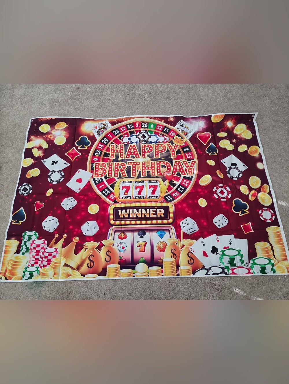 Happy Birthday Casino Party Backdrop - Red Winner Design